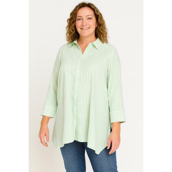 Habitat SZ M Cotton Blend Green/White Striped Button Front Lightweight Tunic - Picture 1 of 7
